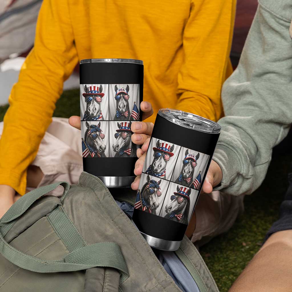 Patriotic Horse Selfie Squad Tumbler Cup USA Flag Red White And Blue Graphic