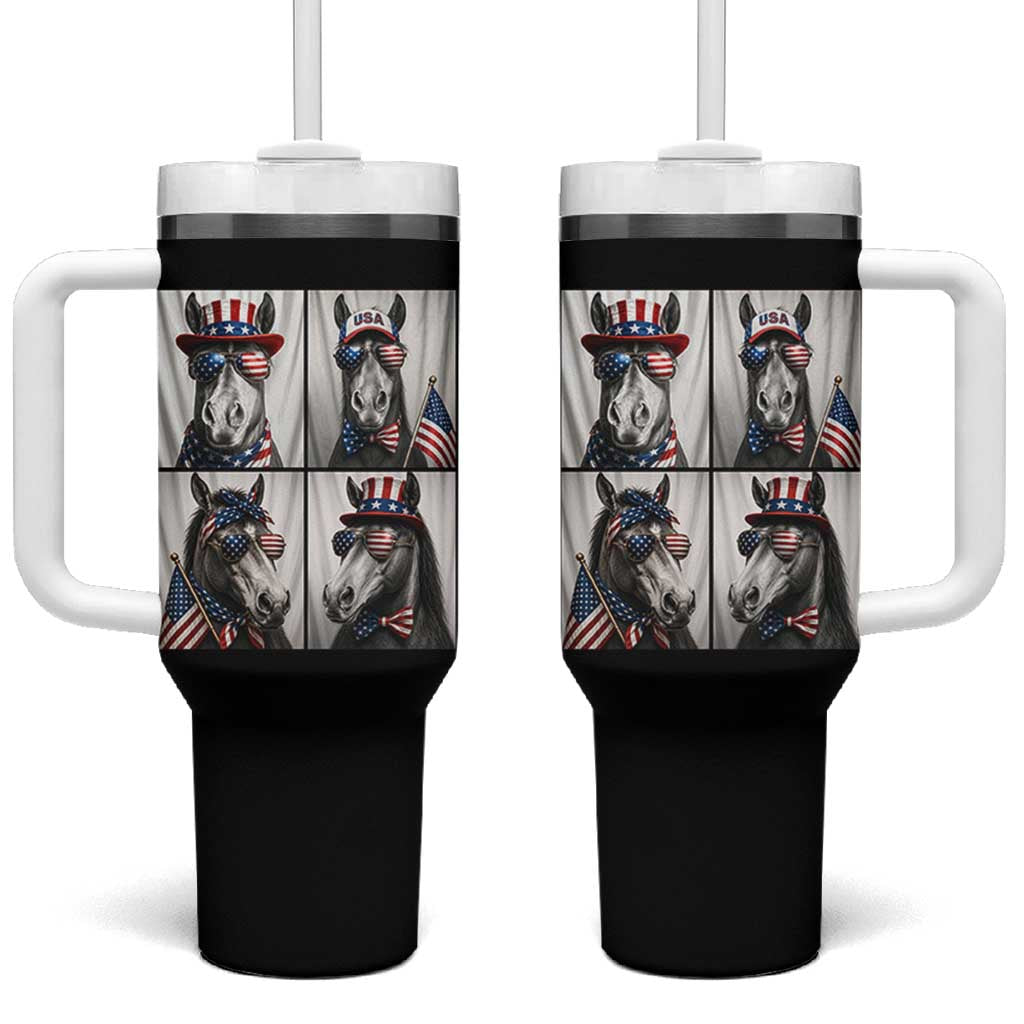 Patriotic Horse Selfie Squad Tumbler With Handle USA Flag Red White And Blue Graphic