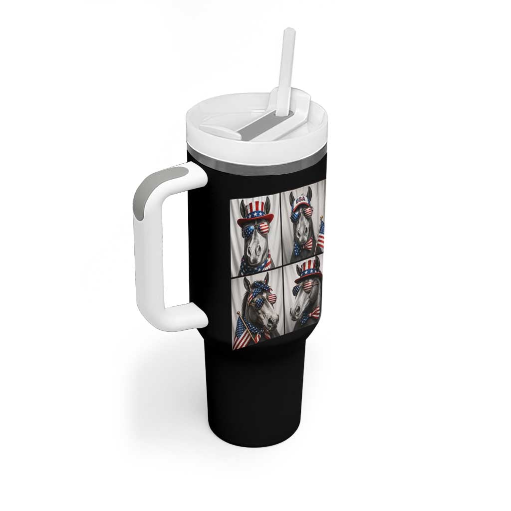 Patriotic Horse Selfie Squad Tumbler With Handle USA Flag Red White And Blue Graphic