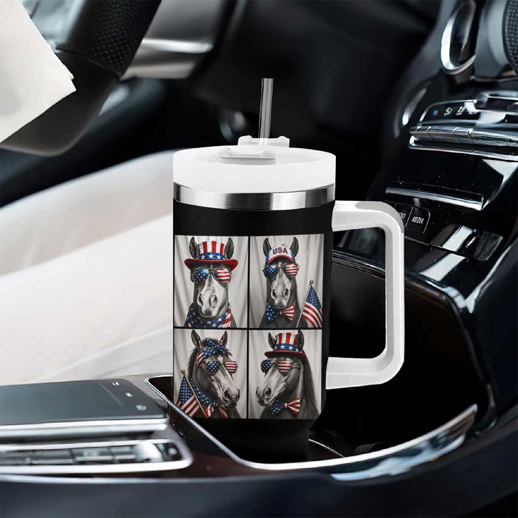 Patriotic Horse Selfie Squad Tumbler With Handle USA Flag Red White And Blue Graphic