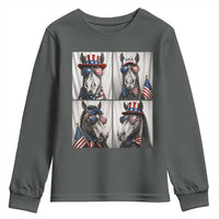 Patriotic Horse Selfie Squad Youth Sweatshirt USA Flag Red White And Blue Graphic