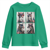Patriotic Horse Selfie Squad Youth Sweatshirt USA Flag Red White And Blue Graphic