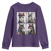 Patriotic Horse Selfie Squad Youth Sweatshirt USA Flag Red White And Blue Graphic