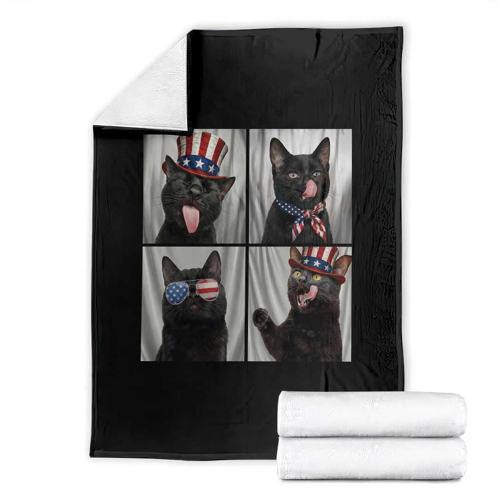 Funny Patriotic Black British Shorthair Cat Selfie Throw Blanket