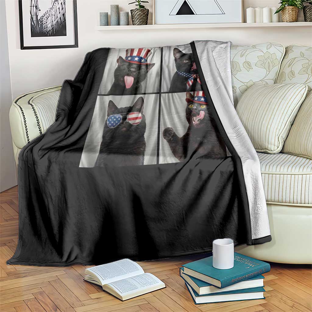 Funny Patriotic Black British Shorthair Cat Selfie Throw Blanket