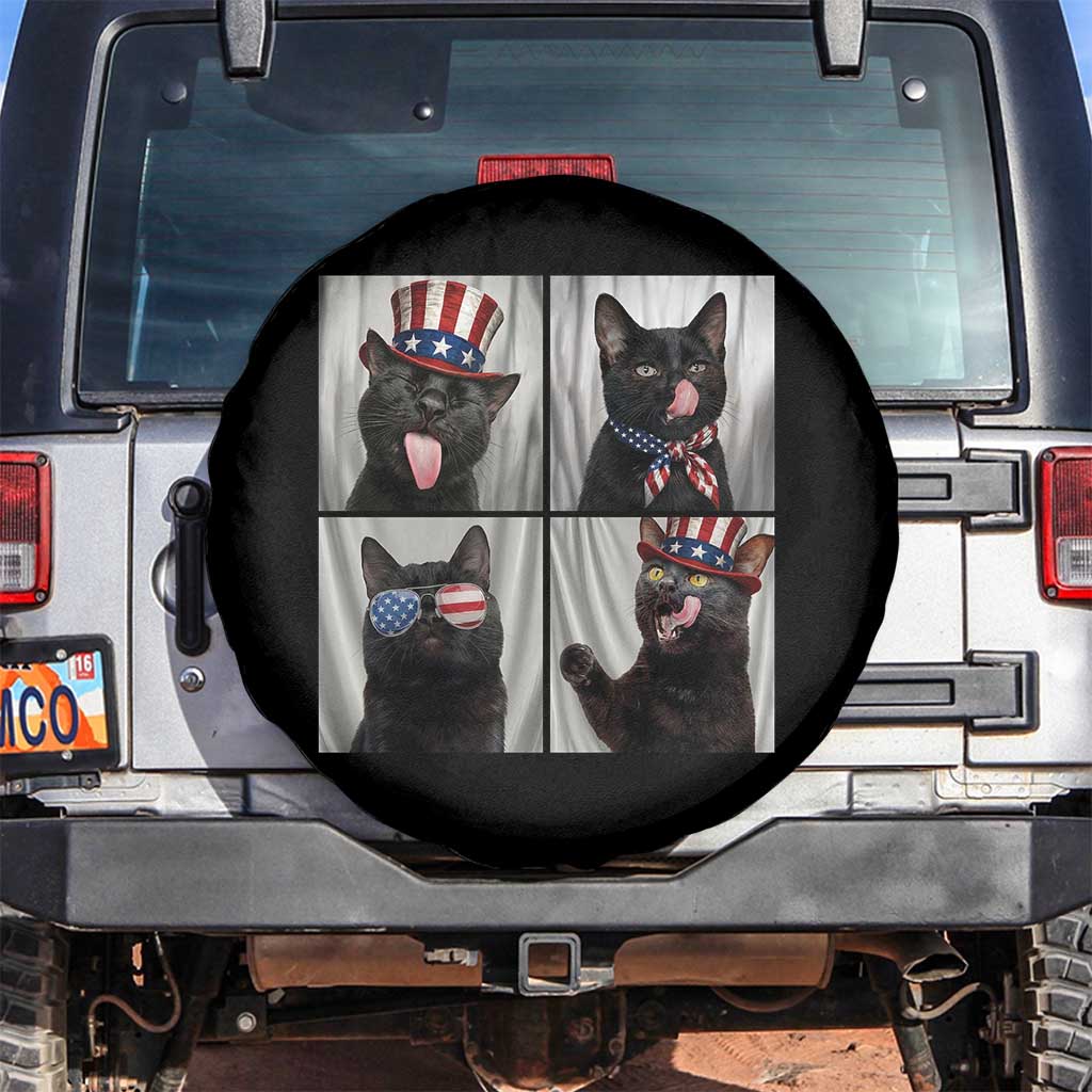 Funny Patriotic Black British Shorthair Cat Selfie Spare Tire Cover