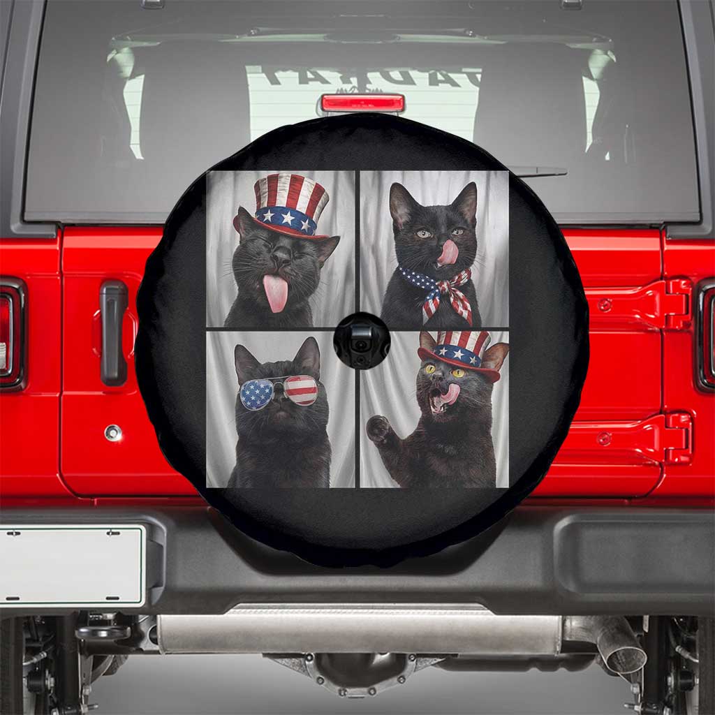 Funny Patriotic Black British Shorthair Cat Selfie Spare Tire Cover