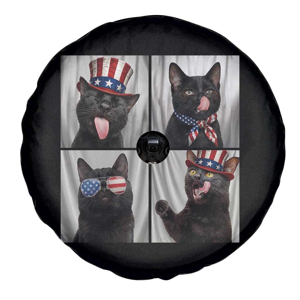 Funny Patriotic Black British Shorthair Cat Selfie Spare Tire Cover