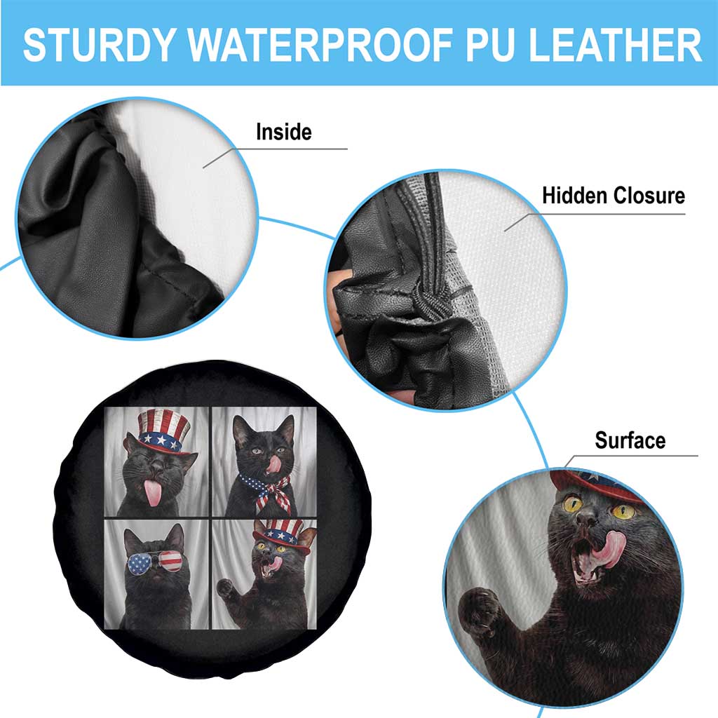 Funny Patriotic Black British Shorthair Cat Selfie Spare Tire Cover