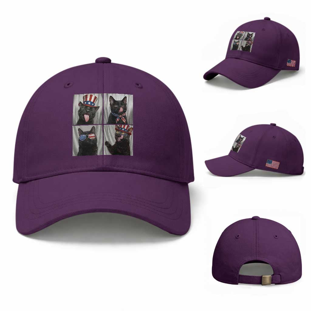 Funny Patriotic Black British Shorthair Cat Selfie Baseball Cap