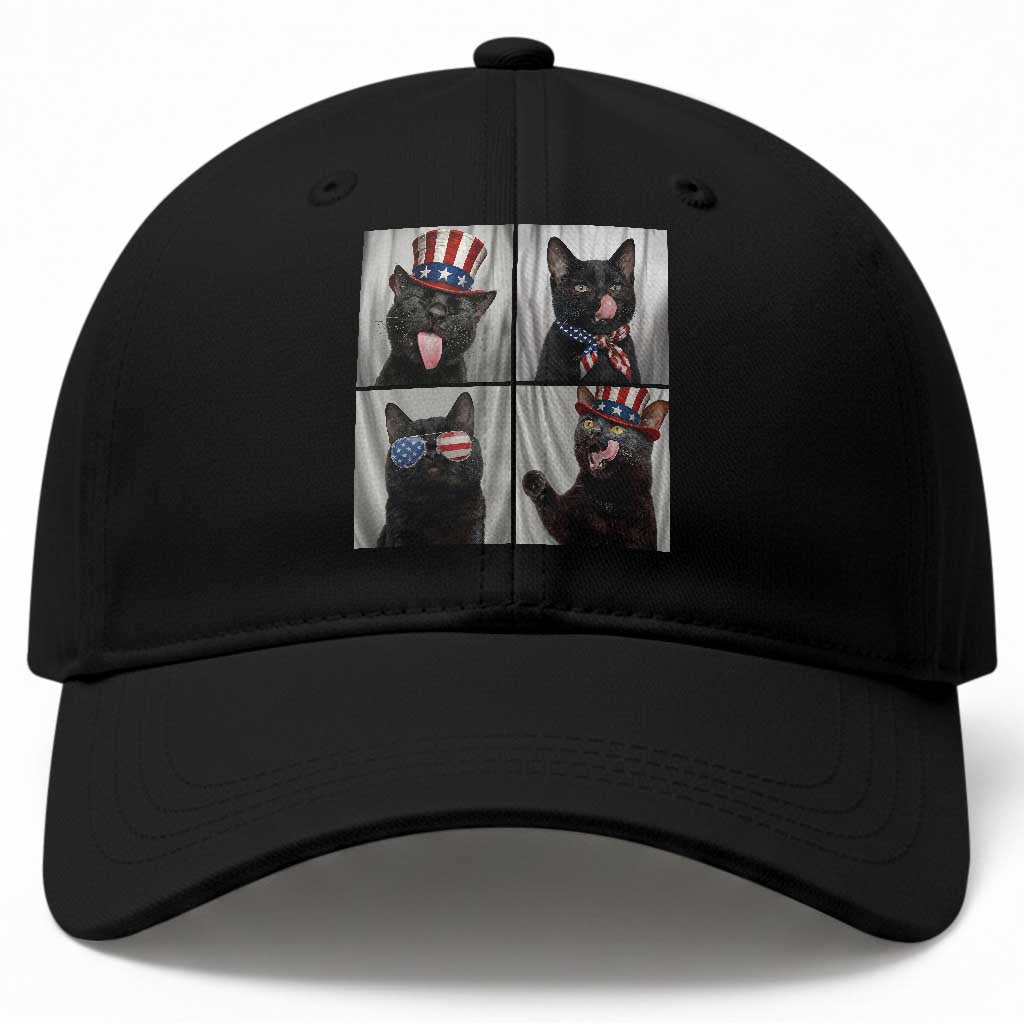 Funny Patriotic Black British Shorthair Cat Selfie Baseball Cap