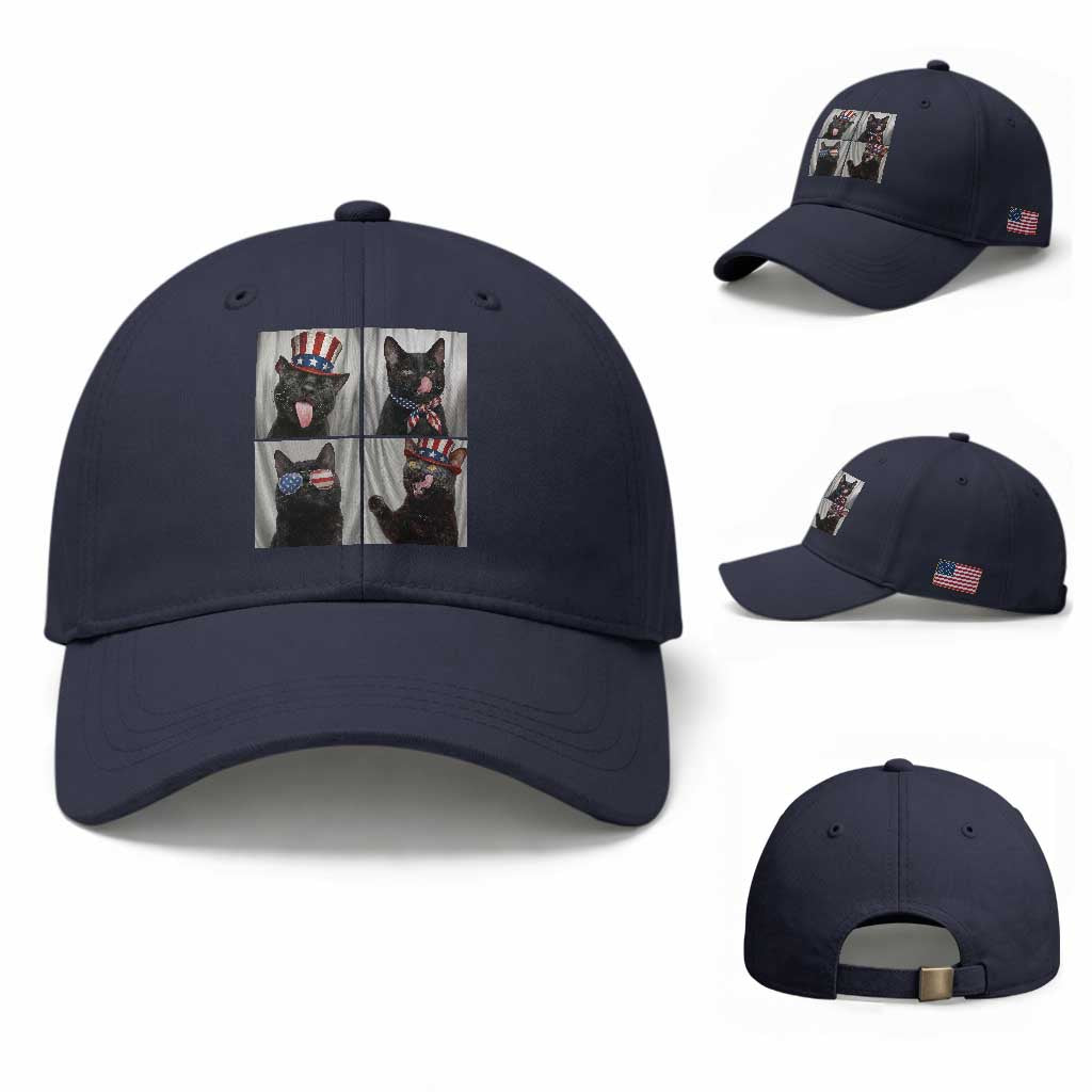 Funny Patriotic Black British Shorthair Cat Selfie Baseball Cap