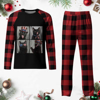 Funny Patriotic Black British Shorthair Cat Selfie Plaid Pajama Set