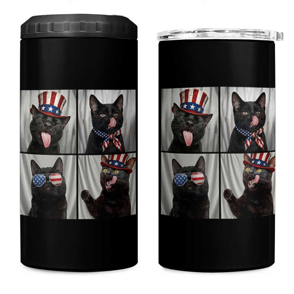 Funny Patriotic Black British Shorthair Cat Selfie 4 in 1 Can Cooler Tumbler