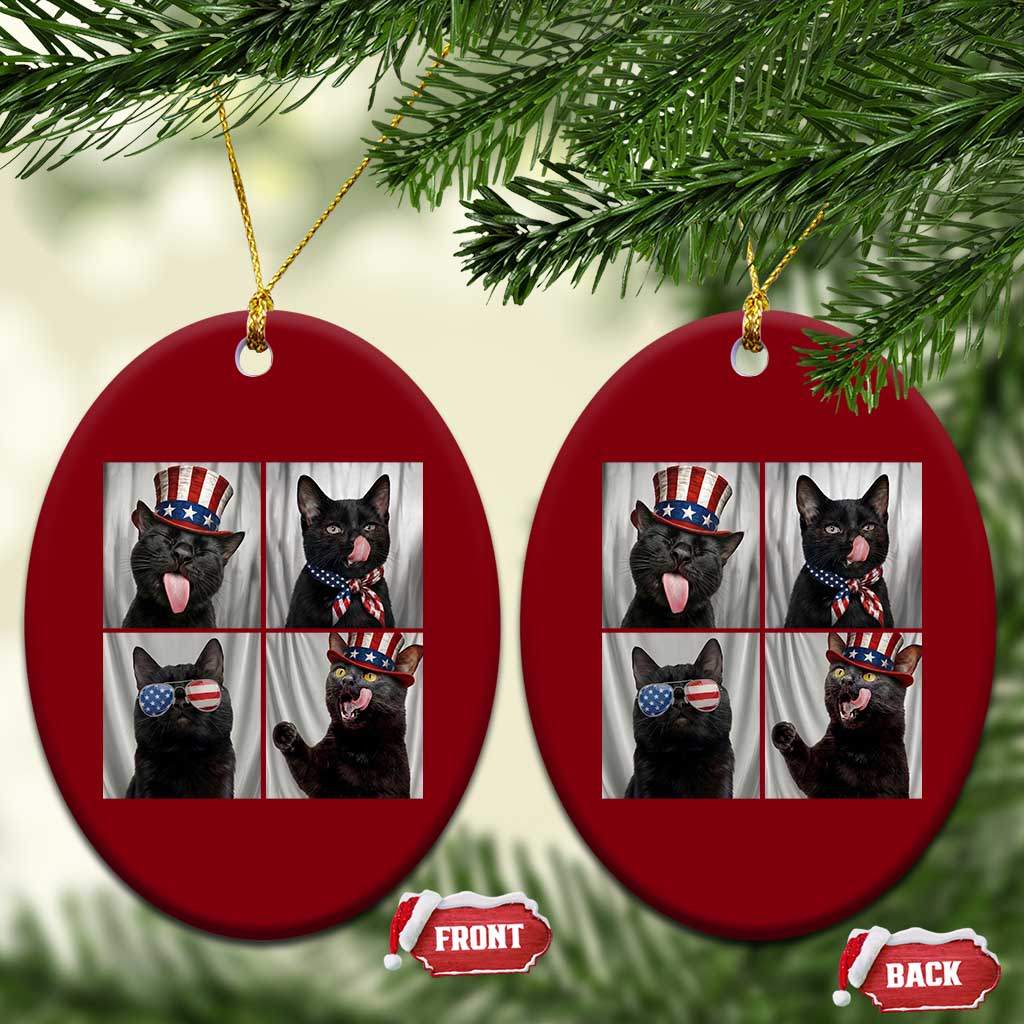 Funny Patriotic Black British Shorthair Cat Selfie Ceramic Ornament