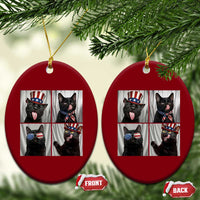 Funny Patriotic Black British Shorthair Cat Selfie Ceramic Ornament