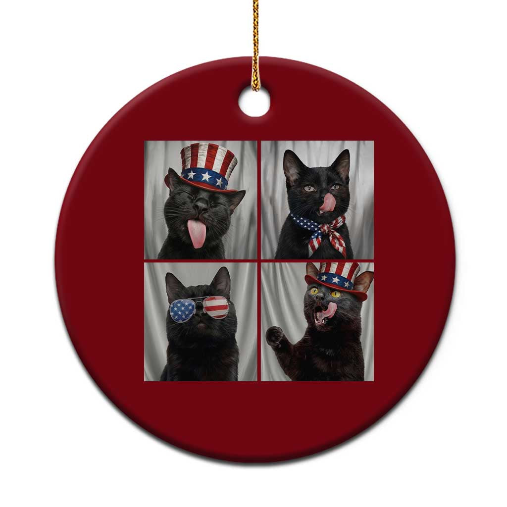 Funny Patriotic Black British Shorthair Cat Selfie Ceramic Ornament