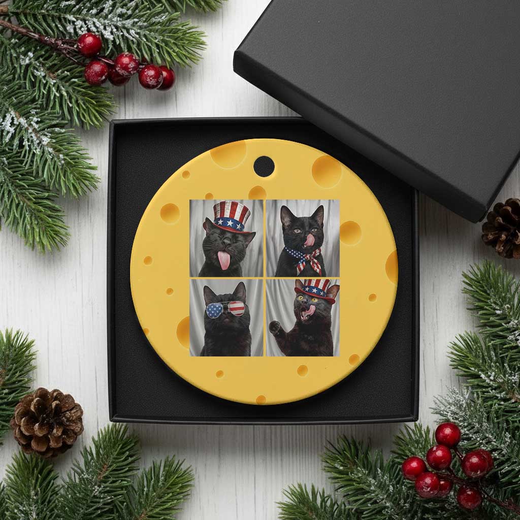 Funny Patriotic Black British Shorthair Cat Selfie Ceramic Ornament