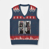 Funny Patriotic Black British Shorthair Cat Selfie V-Neck Knit Sweater Vest