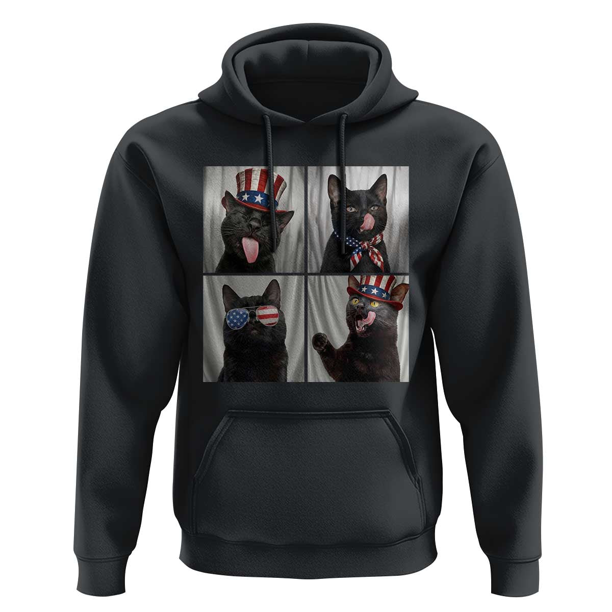 Funny Patriotic Black British Shorthair Cat Selfie Hoodie