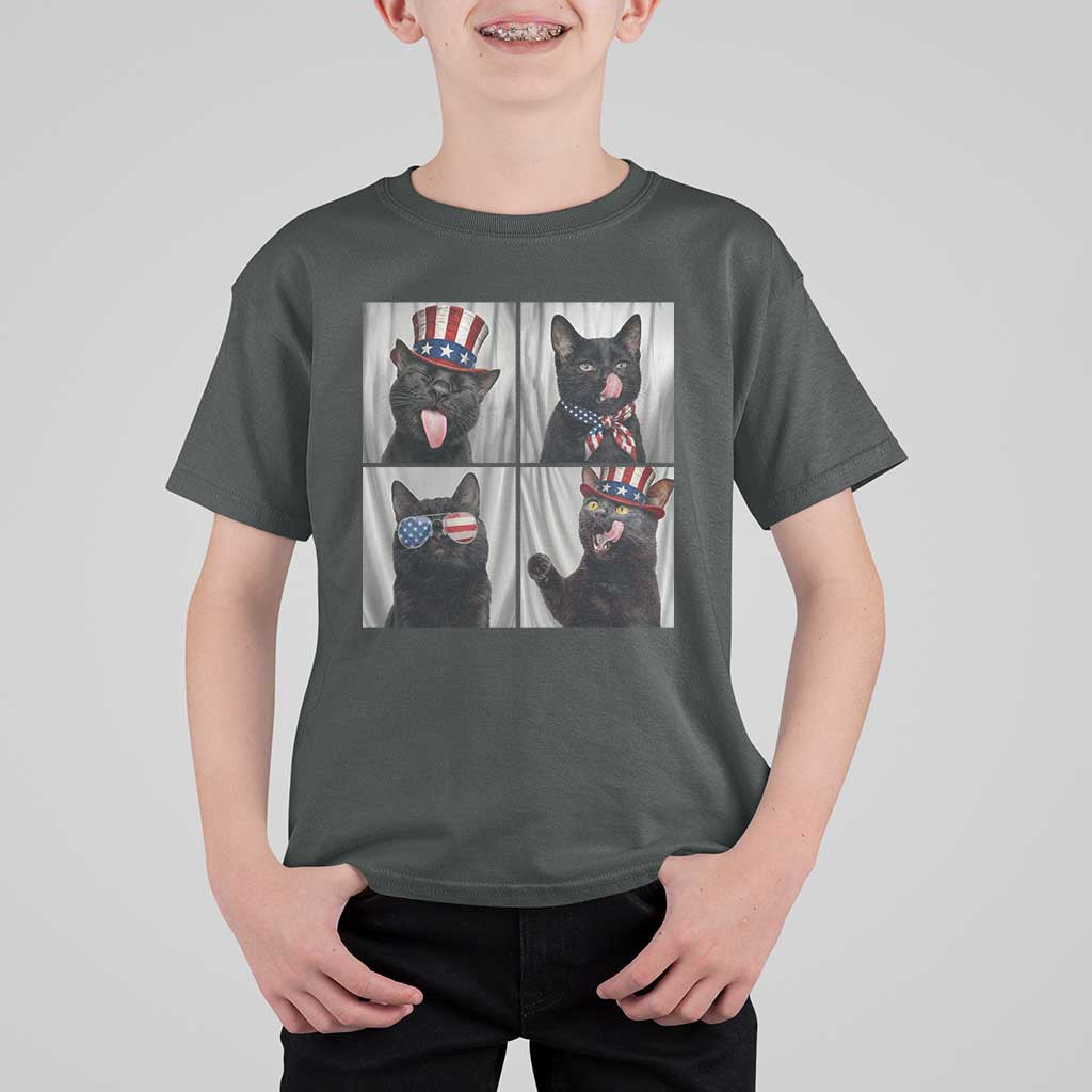 Funny Patriotic Black British Shorthair Cat Selfie T Shirt For Kid