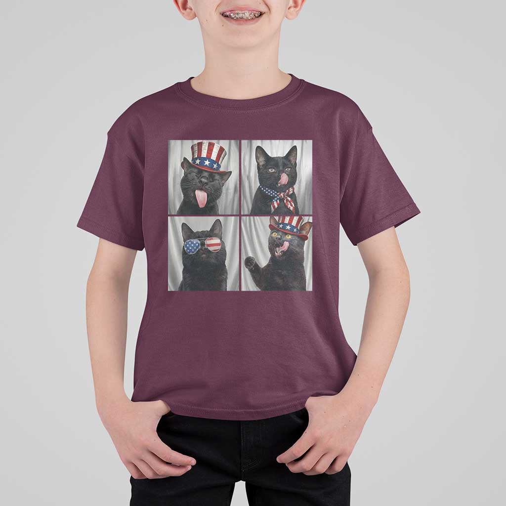 Funny Patriotic Black British Shorthair Cat Selfie T Shirt For Kid