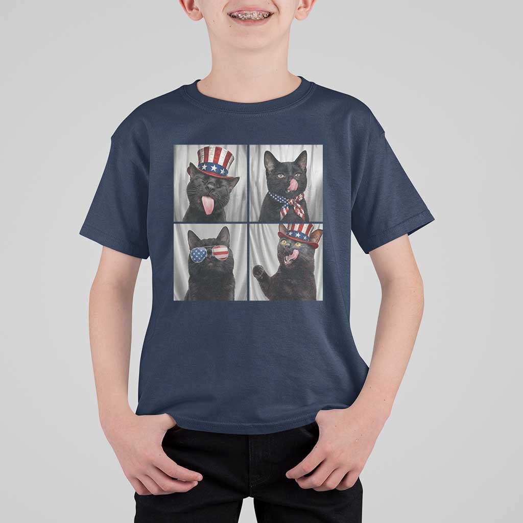 Funny Patriotic Black British Shorthair Cat Selfie T Shirt For Kid