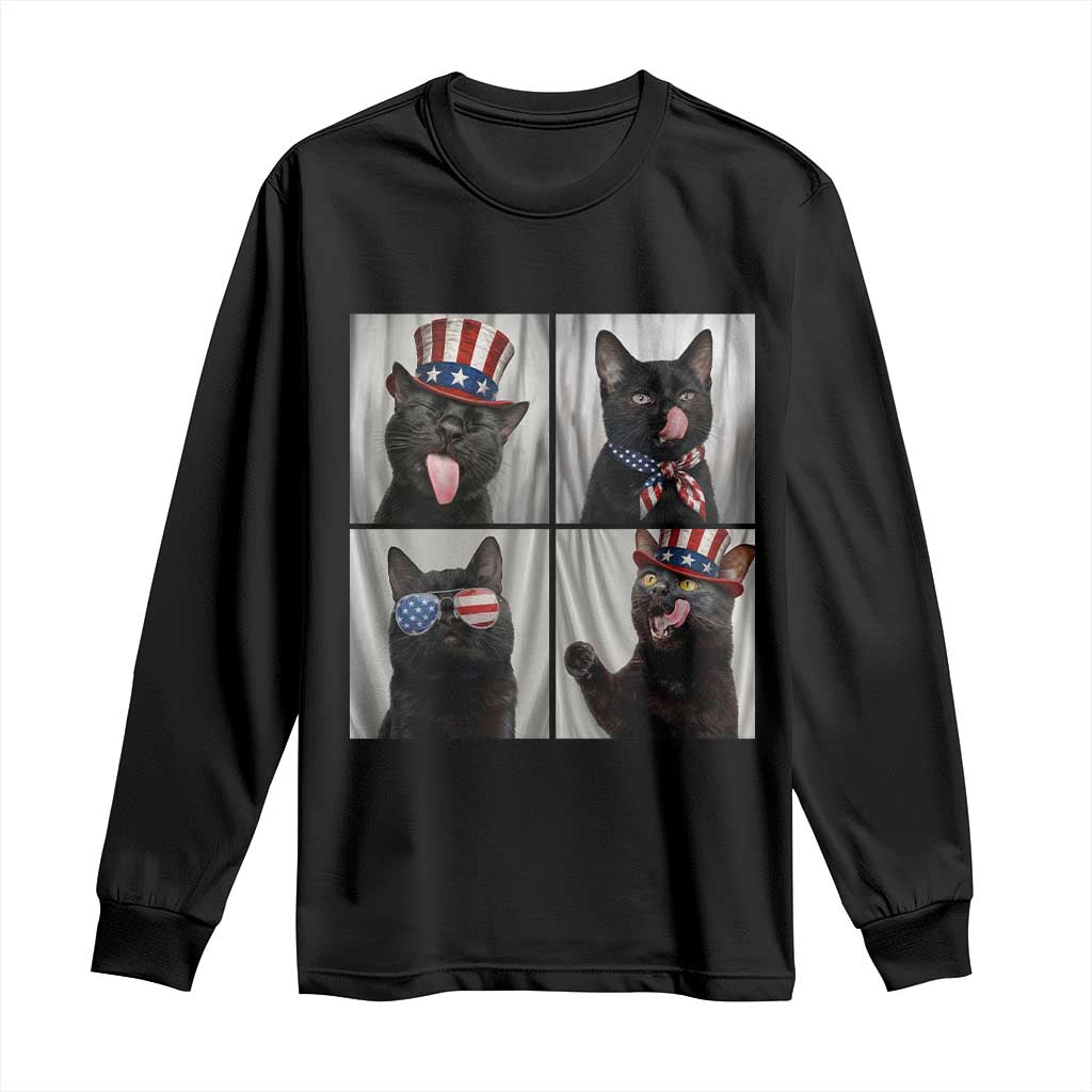 Funny Patriotic Black British Shorthair Cat Selfie Long Sleeve Shirt