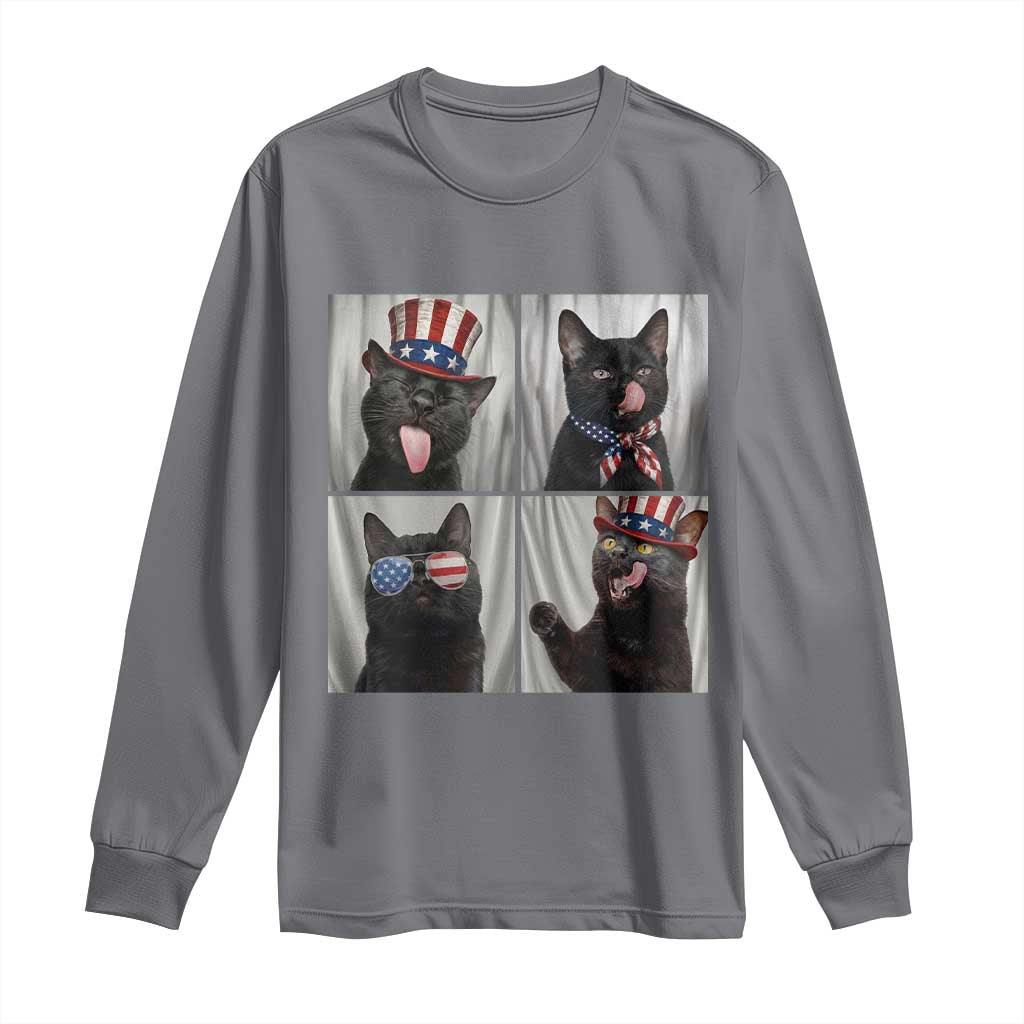Funny Patriotic Black British Shorthair Cat Selfie Long Sleeve Shirt