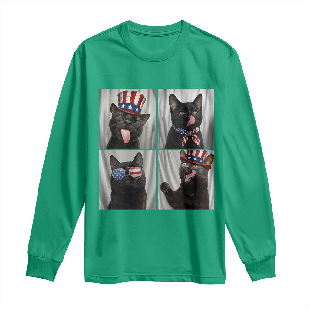 Funny Patriotic Black British Shorthair Cat Selfie Long Sleeve Shirt
