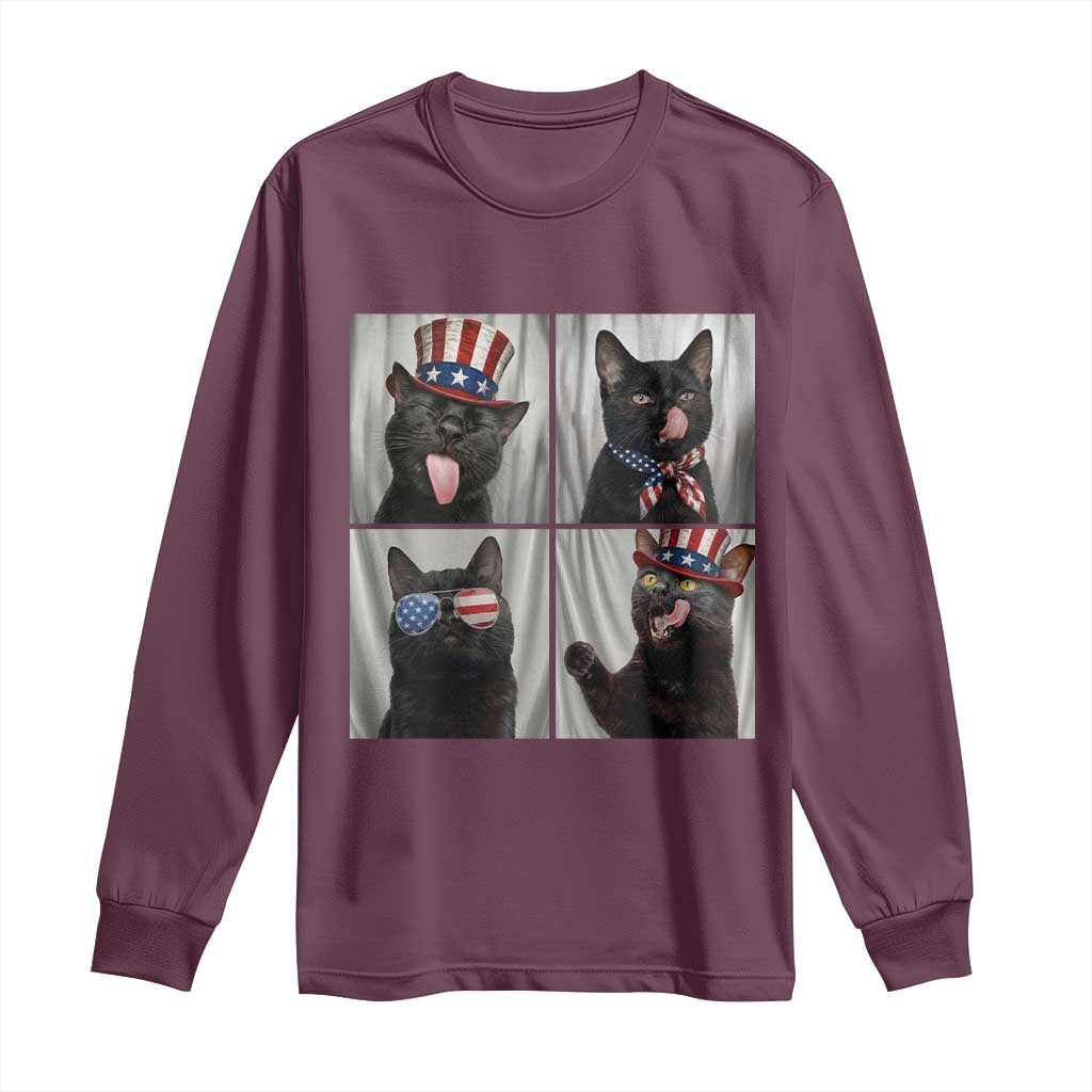 Funny Patriotic Black British Shorthair Cat Selfie Long Sleeve Shirt