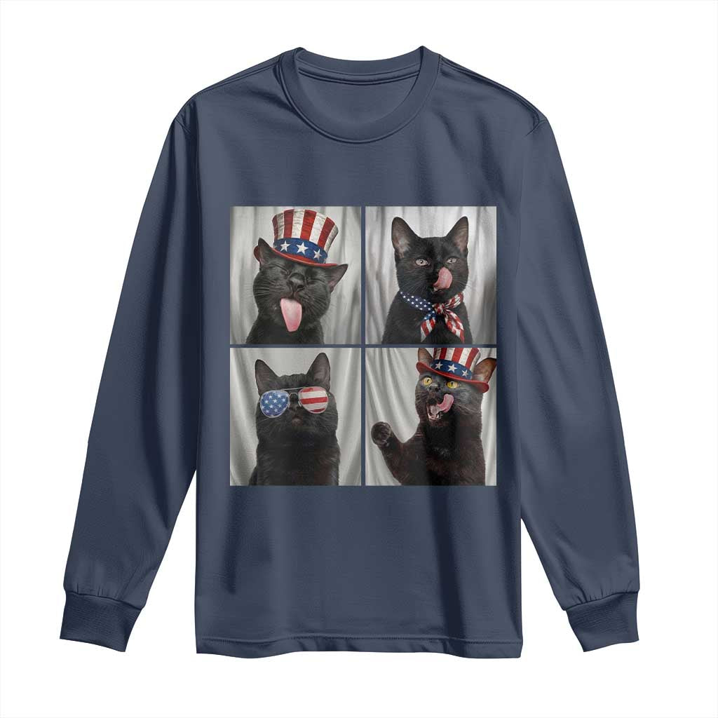 Funny Patriotic Black British Shorthair Cat Selfie Long Sleeve Shirt