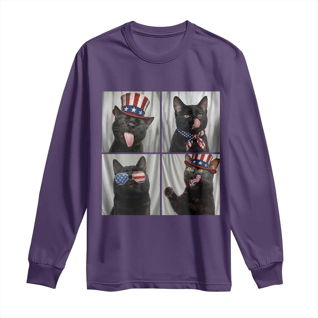 Funny Patriotic Black British Shorthair Cat Selfie Long Sleeve Shirt
