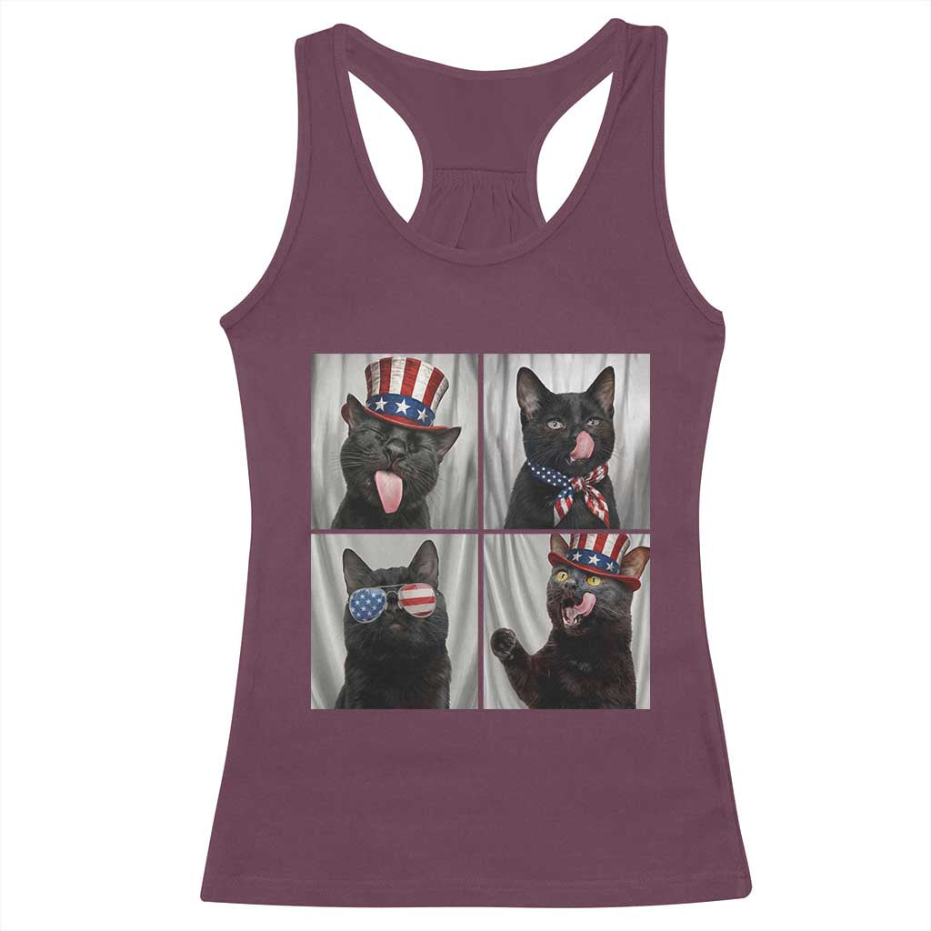 Funny Patriotic Black British Shorthair Cat Selfie Racerback Tank Top