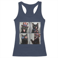 Funny Patriotic Black British Shorthair Cat Selfie Racerback Tank Top