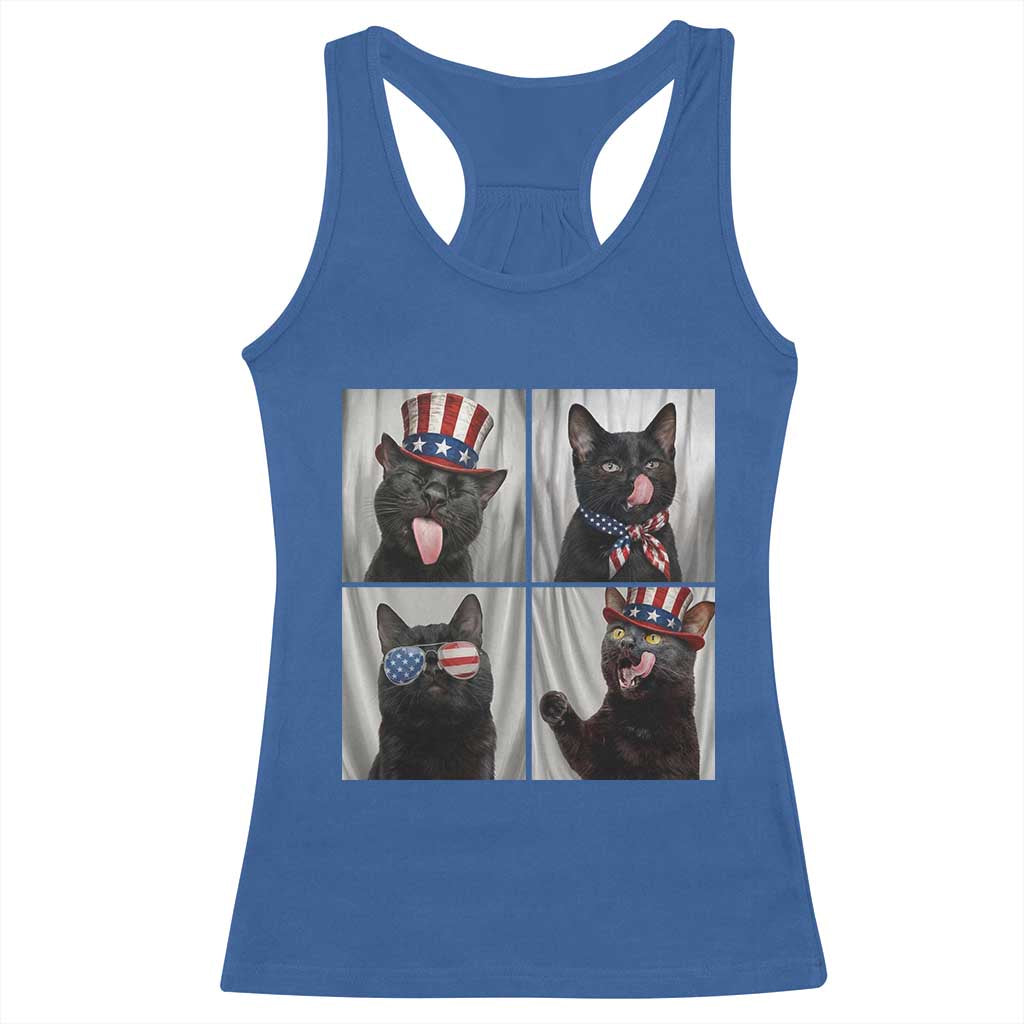 Funny Patriotic Black British Shorthair Cat Selfie Racerback Tank Top