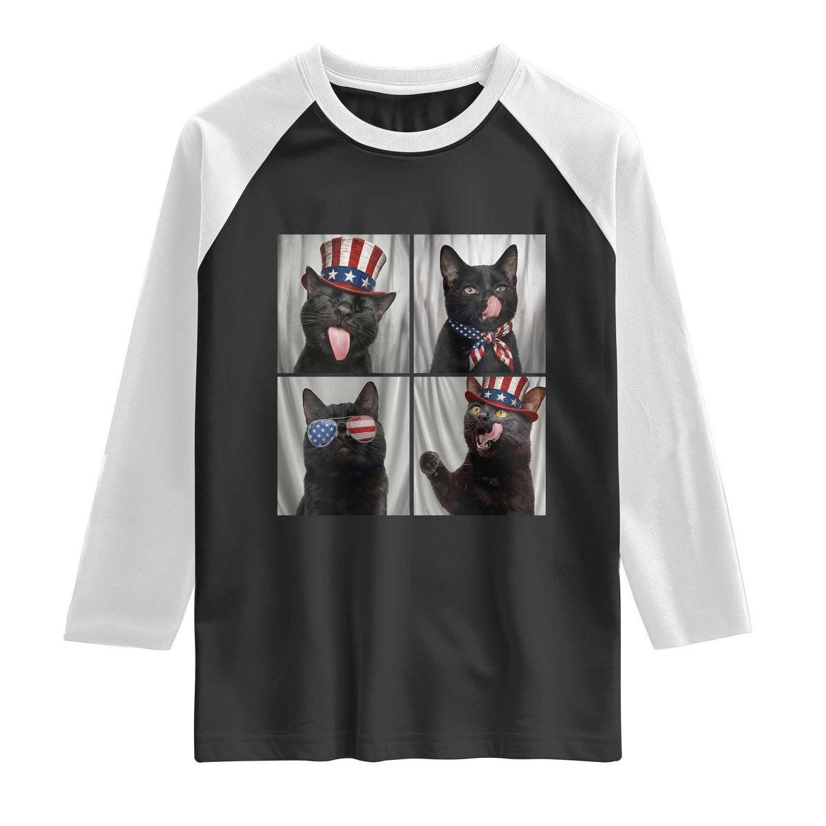 Funny Patriotic Black British Shorthair Cat Selfie Raglan Shirt