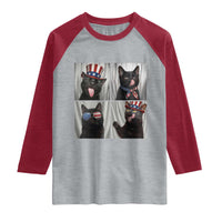 Funny Patriotic Black British Shorthair Cat Selfie Raglan Shirt