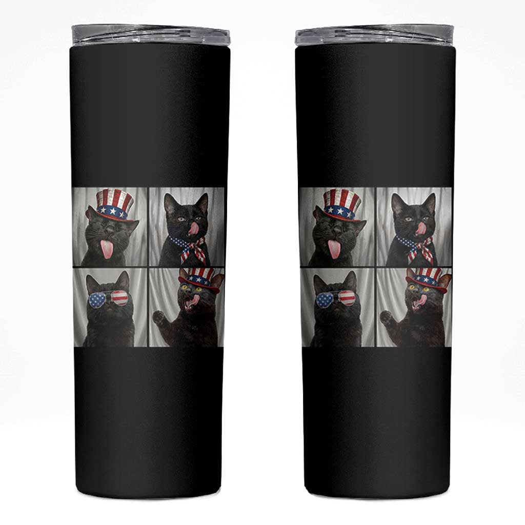 Funny Patriotic Black British Shorthair Cat Selfie Skinny Tumbler