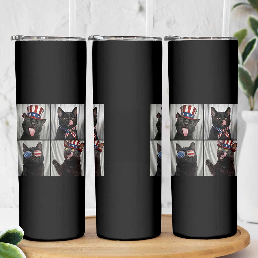 Funny Patriotic Black British Shorthair Cat Selfie Skinny Tumbler