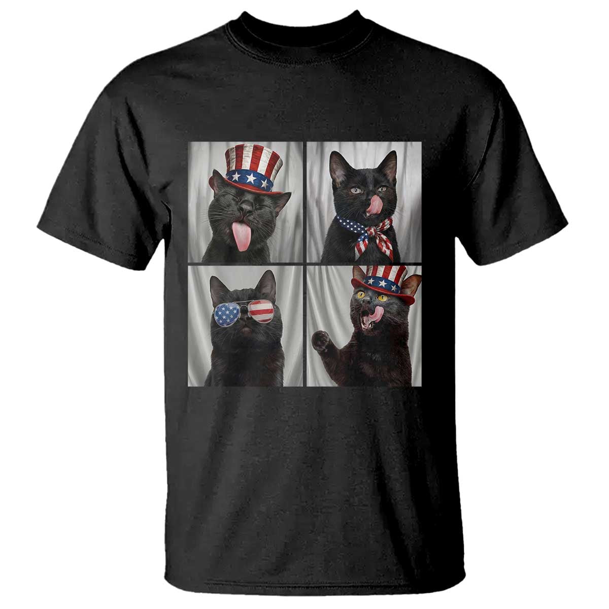 Funny Patriotic Black British Shorthair Cat Selfie T Shirt