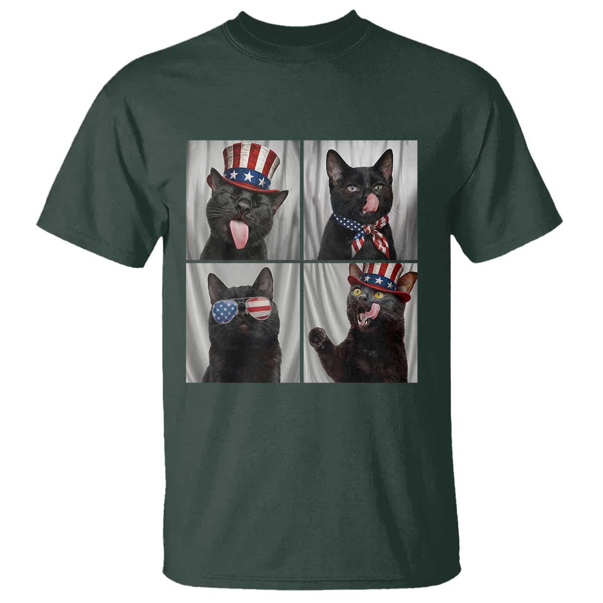 Funny Patriotic Black British Shorthair Cat Selfie T Shirt