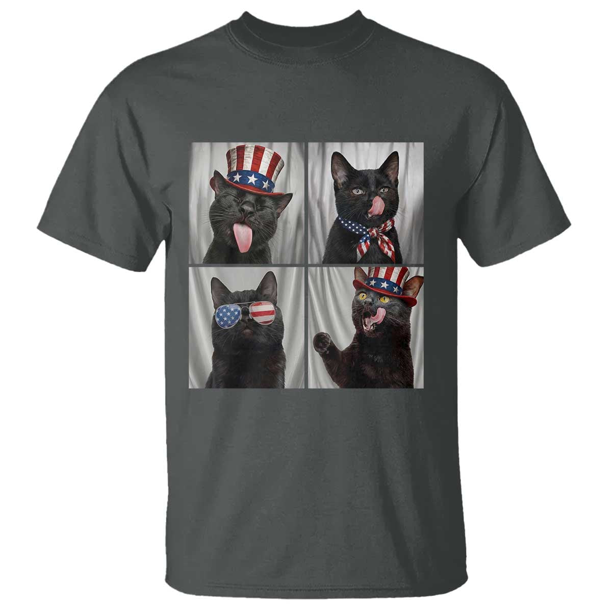 Funny Patriotic Black British Shorthair Cat Selfie T Shirt