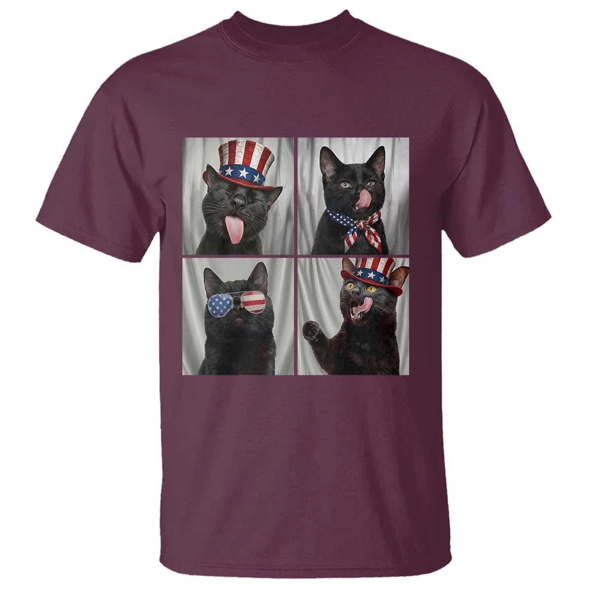 Funny Patriotic Black British Shorthair Cat Selfie T Shirt