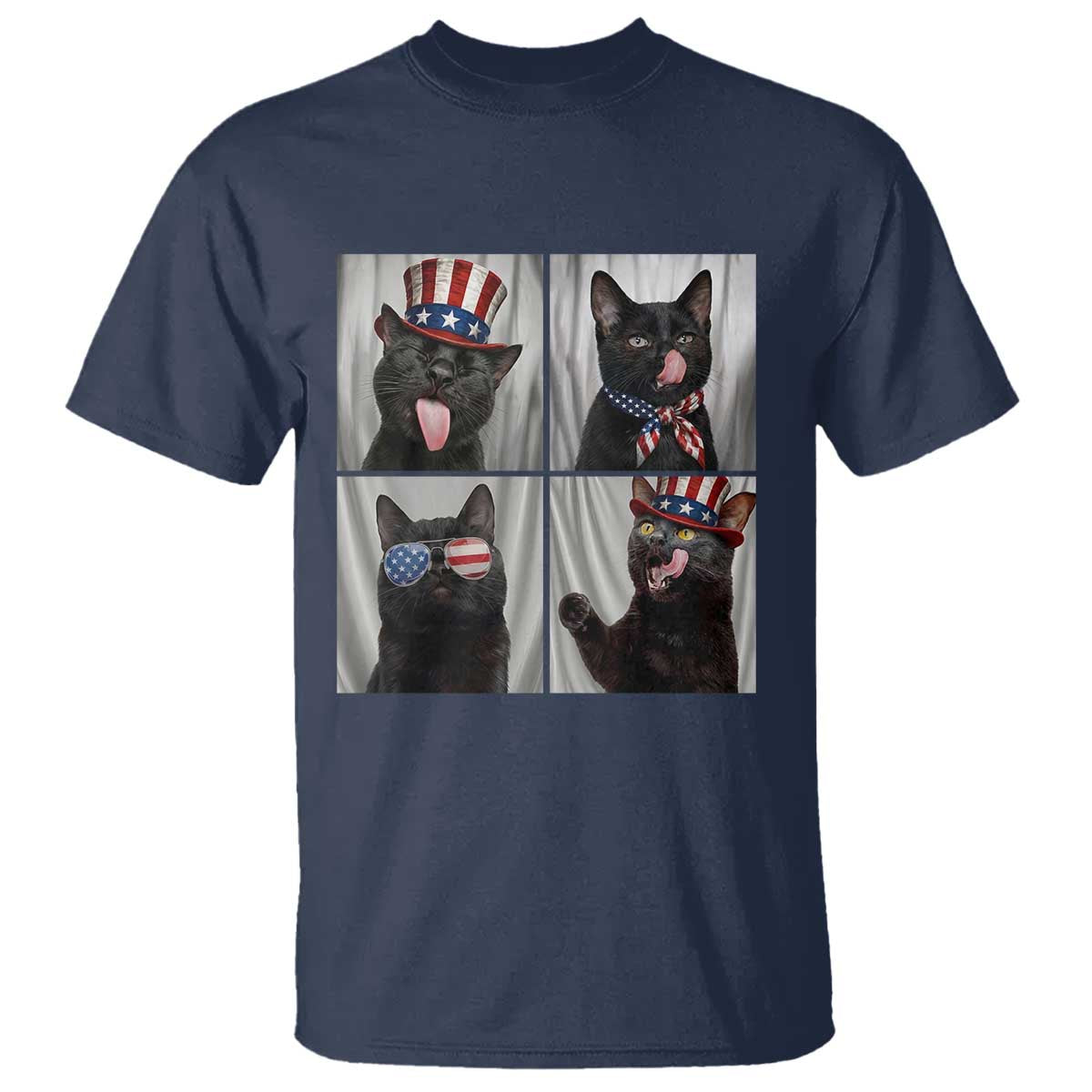 Funny Patriotic Black British Shorthair Cat Selfie T Shirt