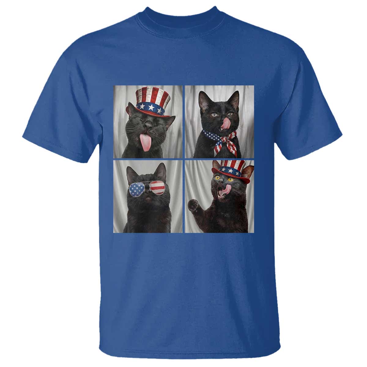 Funny Patriotic Black British Shorthair Cat Selfie T Shirt