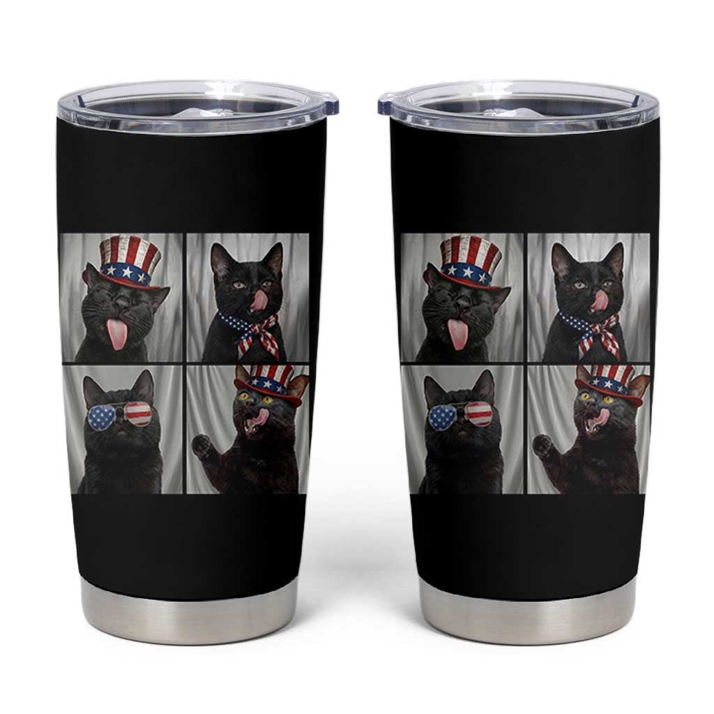 Funny Patriotic Black British Shorthair Cat Selfie Tumbler Cup