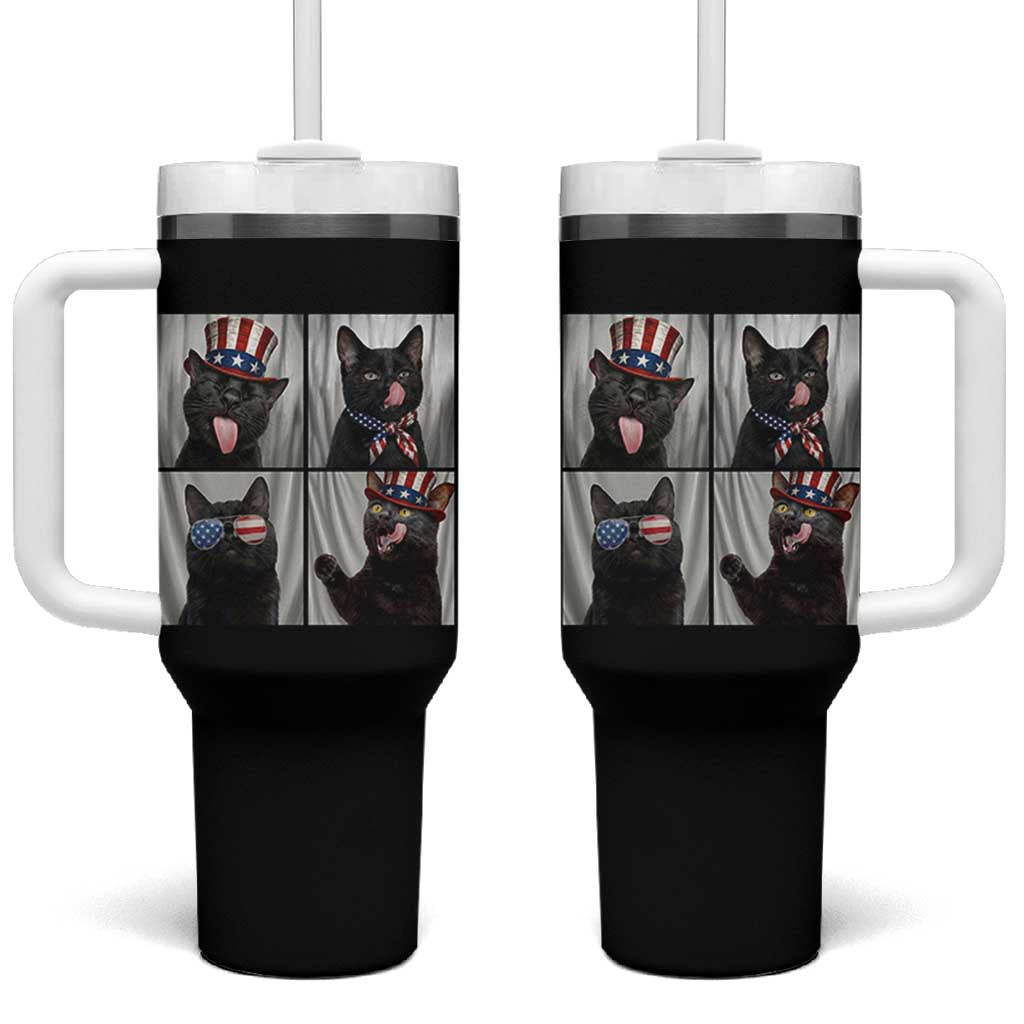 Funny Patriotic Black British Shorthair Cat Selfie Tumbler With Handle