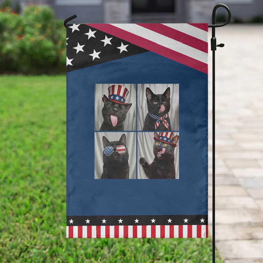 Funny Patriotic Black British Shorthair Cat Selfie Patriotic Garden Flag