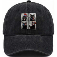 Funny Patriotic Black British Shorthair Cat Selfie Washed Cotton Baseball Cap